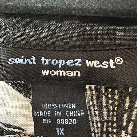 2/$30 Saint Tropez West 100% Linen Tunic Top Size 1X Hawaiian Resortwear Beach - Picture 9 of 11